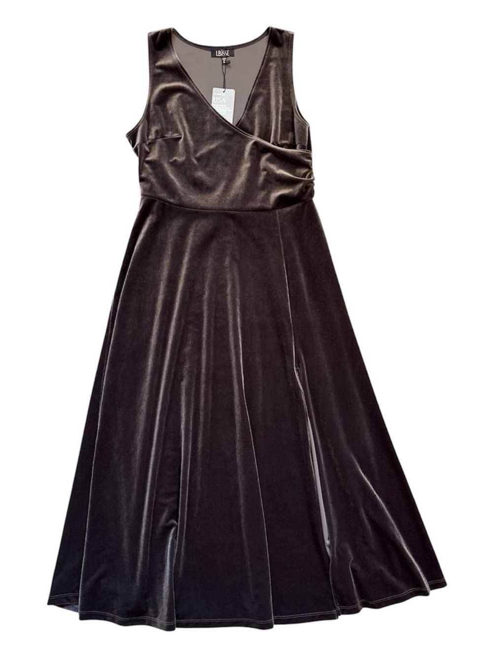 Lbisse Charcoal Grey Velvet Wrap Style Full Length A-line Maxi Dress Size Xlarge - Picture 2 of 12